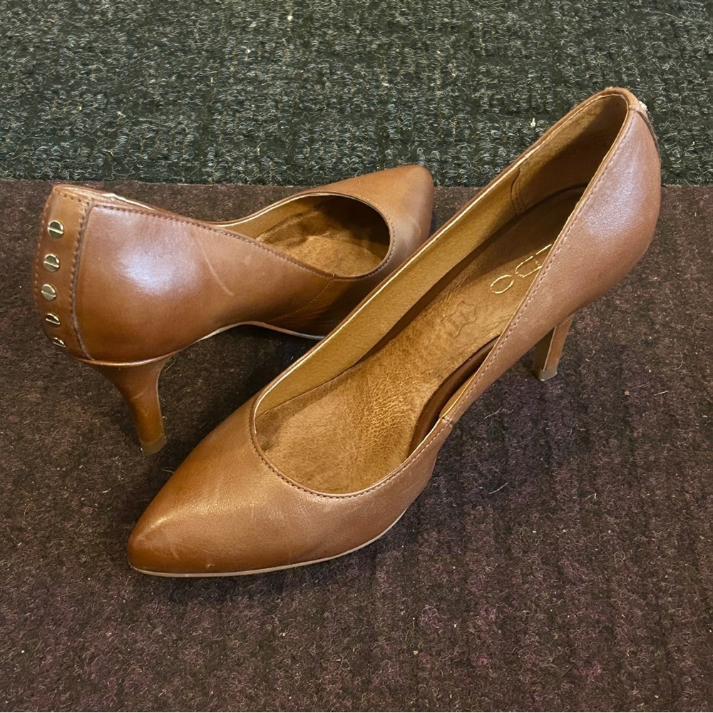 Aldo genuine leather studded high heels fragola 6.5 37 tan shoe gold formal